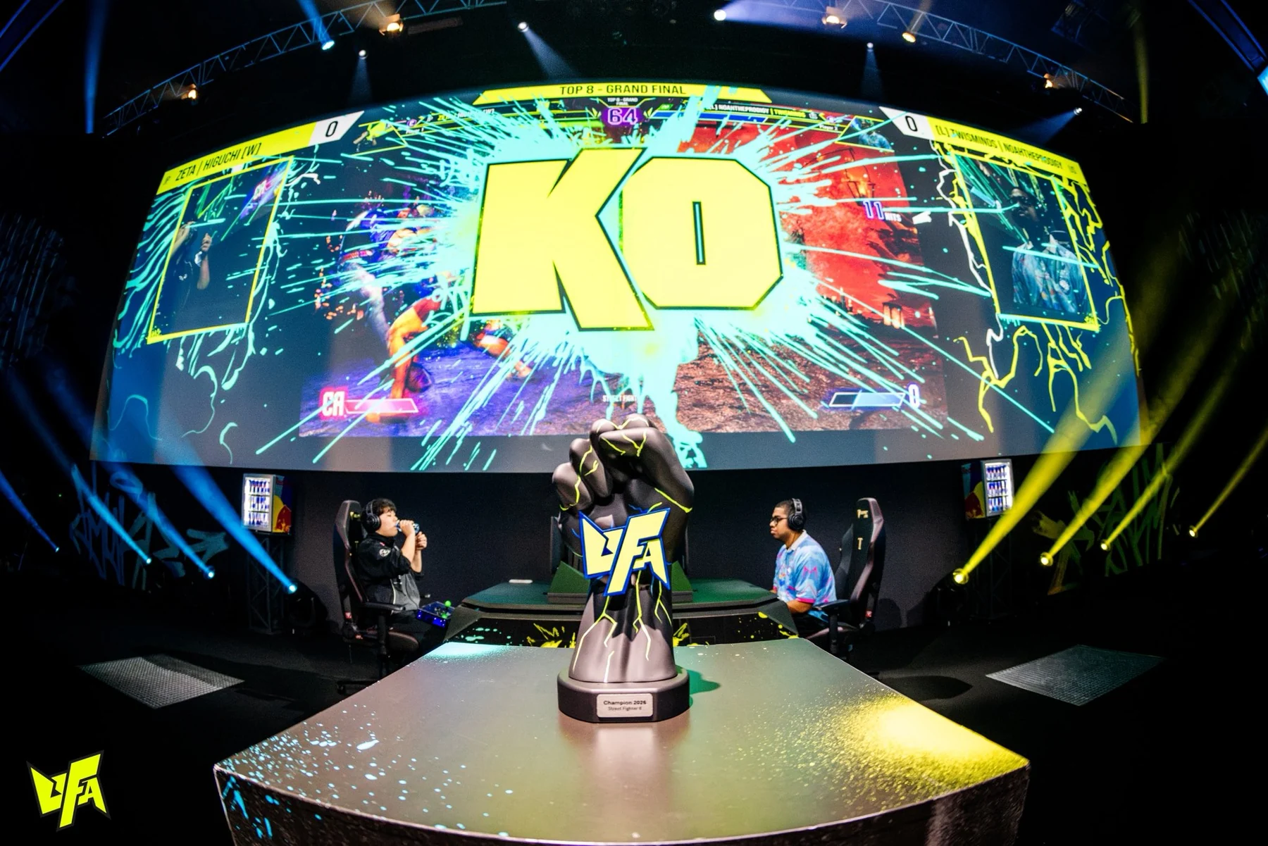 The UFA 2026 trophy in front of the Street Fighter 6 Grand Final