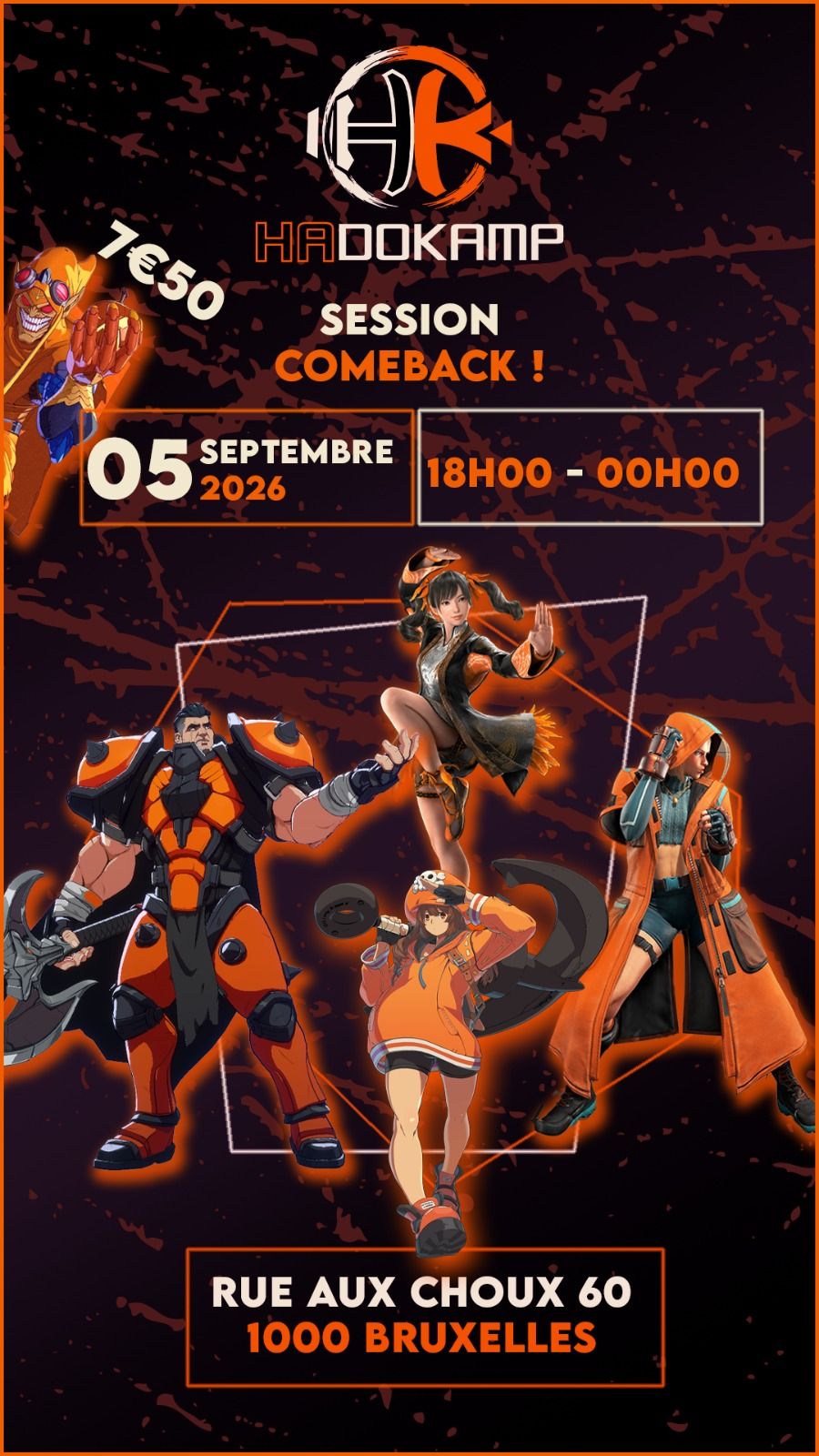 Affiche de la Session Comeback Hadokamp du 5 septembre 2026 — entrée 7,50 €